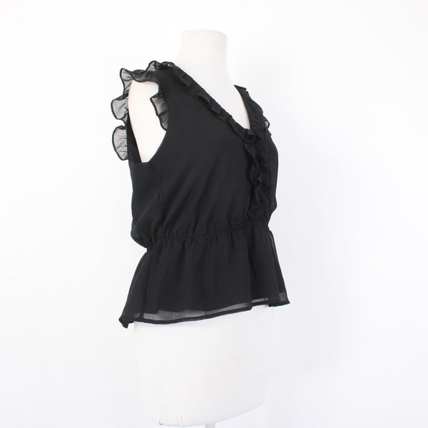 Banana Republic Top NEW $50 Sz S Petite Black Ruffled Lined Crop 100% Poly Top