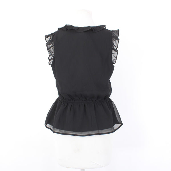 Banana Republic Top NEW $50 Sz S Petite Black Ruffled Lined Crop 100% Poly Top