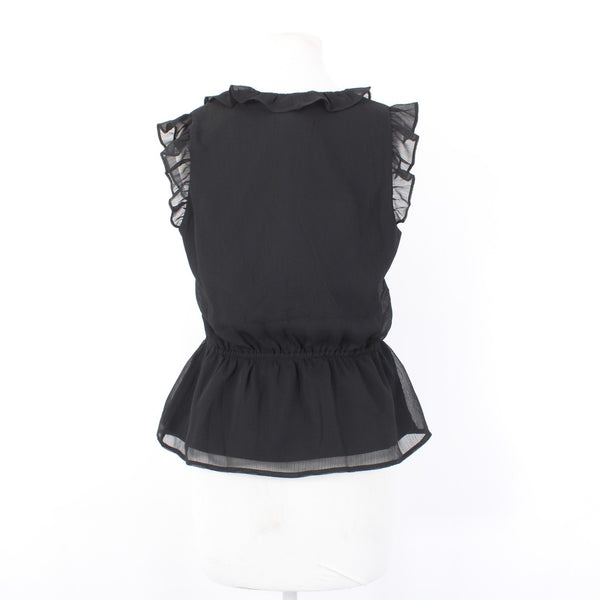 Banana Republic Top NEW $50 Sz S Petite Black Ruffled Lined Crop 100% Poly Top