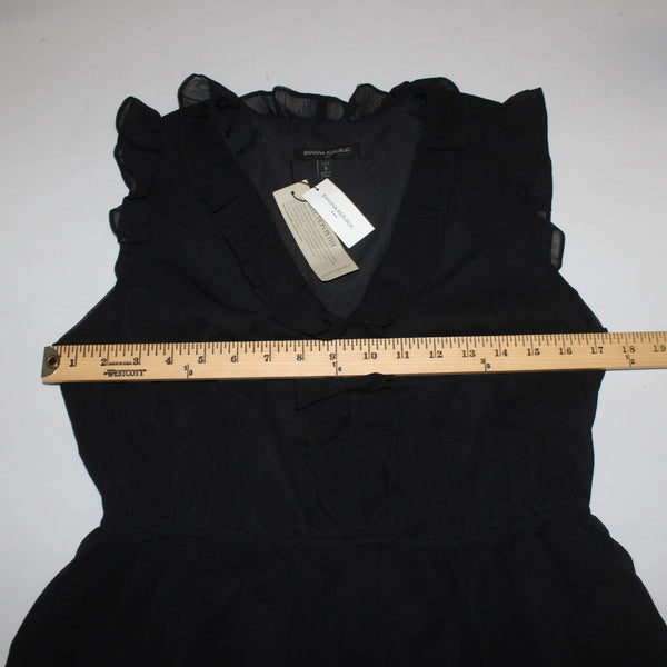 Banana Republic Top NEW $50 Sz S Petite Black Ruffled Lined Crop 100% Poly Top