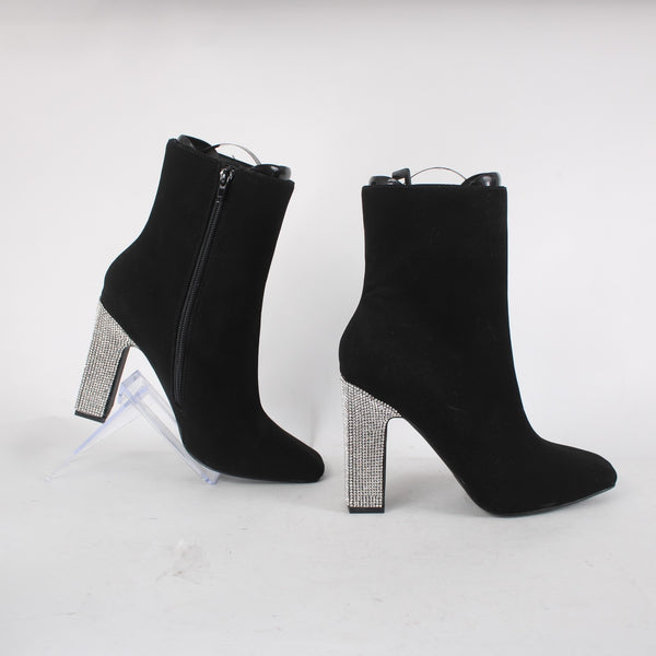 Kayleen Boots Sz 7.5 Black Rhinestone Heel Ankle Man Made Materials 4" Boots
