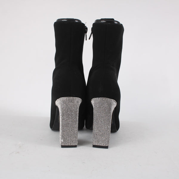 Kayleen Boots Sz 7.5 Black Rhinestone Heel Ankle Man Made Materials 4" Boots