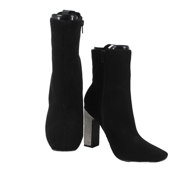 Kayleen Boots Sz 7.5 Black Rhinestone Heel Ankle Man Made Materials 4" Boots