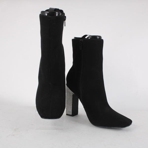 Kayleen Boots Sz 7.5 Black Rhinestone Heel Ankle Man Made Materials 4" Boots