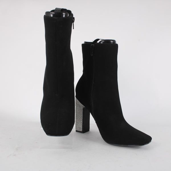 Kayleen Boots Sz 7.5 Black Rhinestone Heel Ankle Man Made Materials 4" Boots