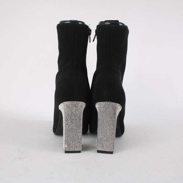 Kayleen Boots Sz 7.5 Black Rhinestone Heel Ankle Man Made Materials 4" Boots