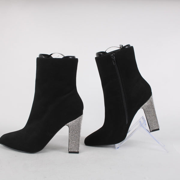Kayleen Boots Sz 7.5 Black Rhinestone Heel Ankle Man Made Materials 4" Boots