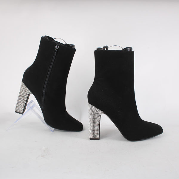Kayleen Boots Sz 7.5 Black Rhinestone Heel Ankle Man Made Materials 4" Boots