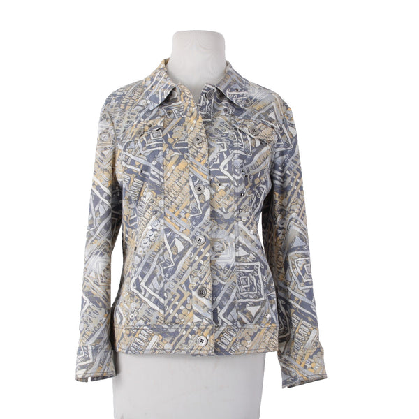 St John Sport Jacket Sz M Blue Yellow Multi Colored Cotton Spandex Jacket