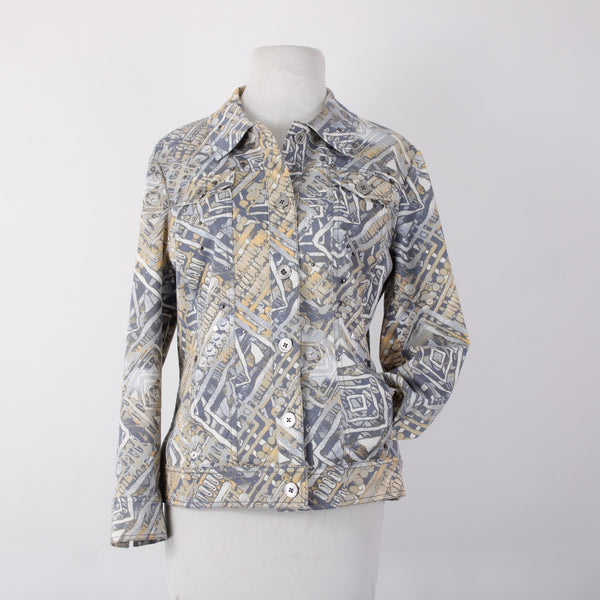 St John Sport Jacket Sz M Blue Yellow Multi Colored Cotton Spandex Jacket