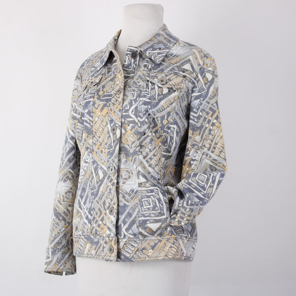 St John Sport Jacket Sz M Blue Yellow Multi Colored Cotton Spandex Jacket