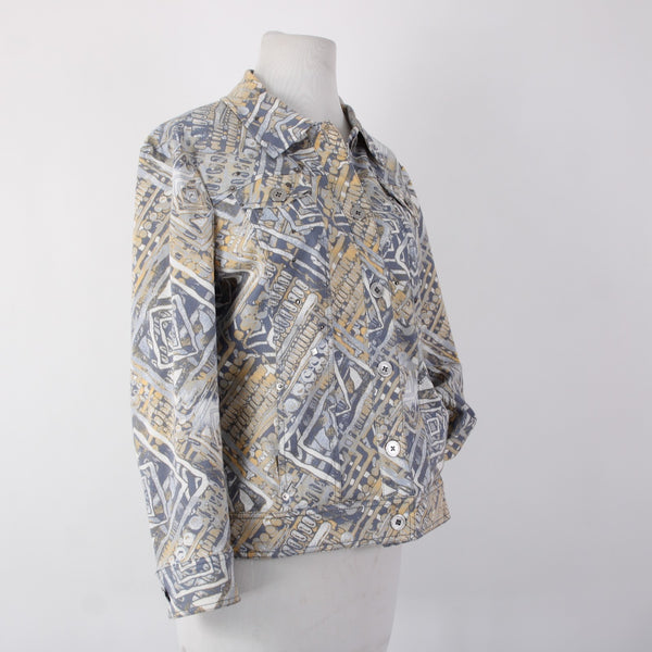 St John Sport Jacket Sz M Blue Yellow Multi Colored Cotton Spandex Jacket