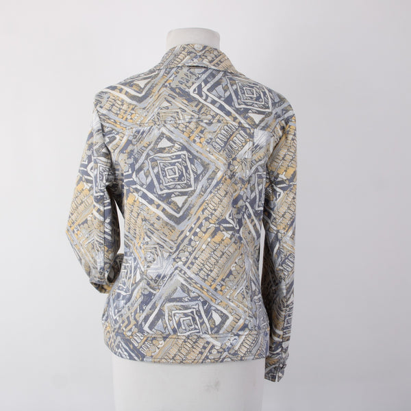 St John Sport Jacket Sz M Blue Yellow Multi Colored Cotton Spandex Jacket