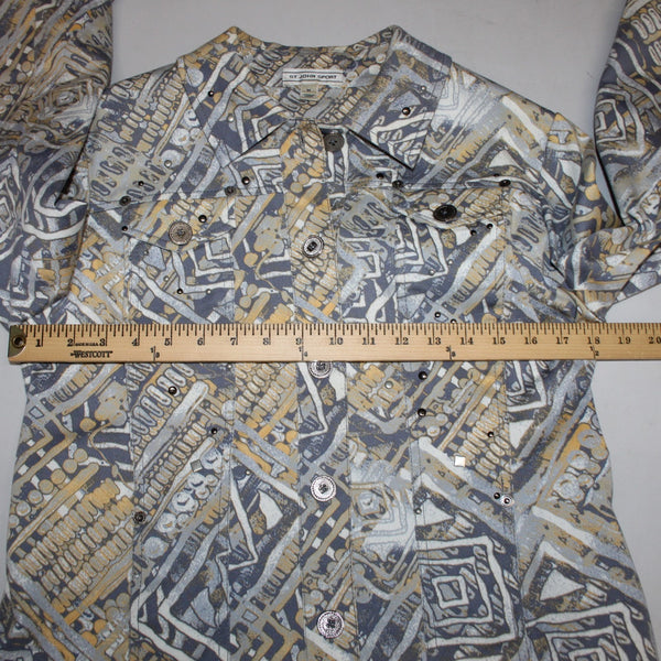 St John Sport Jacket Sz M Blue Yellow Multi Colored Cotton Spandex Jacket