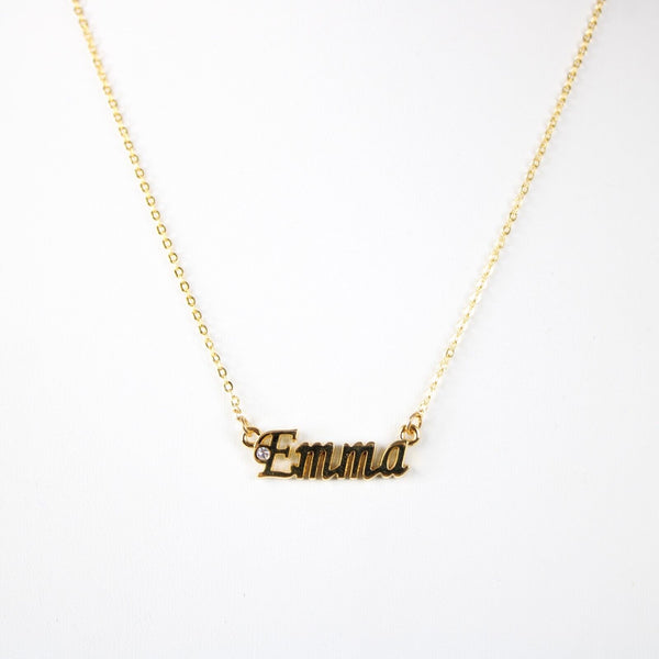 EMMA NEW Name Goldtone Rhinestone Accent 14.5" w 4.5" Multi Ring Ext Necklace