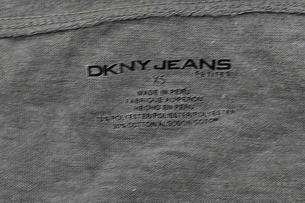 DKNY Sz XSP Gray Black Blue Silver Dots Ruched Polyester Blend Knit Top