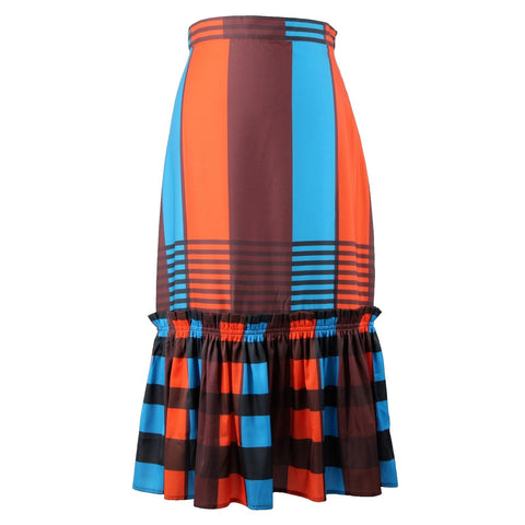 Eva Franco NEW Anthropologie $140 Sz 6 Brown Orange Blue Lined Ruffle Poly Skirt