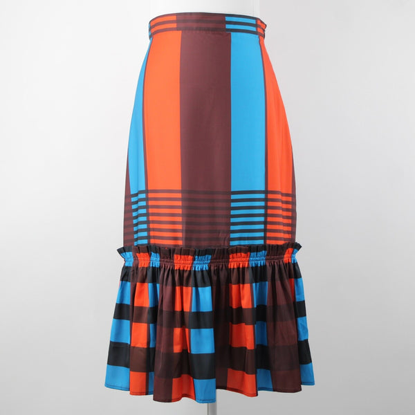 Eva Franco NEW Anthropologie $140 Sz 6 Brown Orange Blue Lined Ruffle Poly Skirt