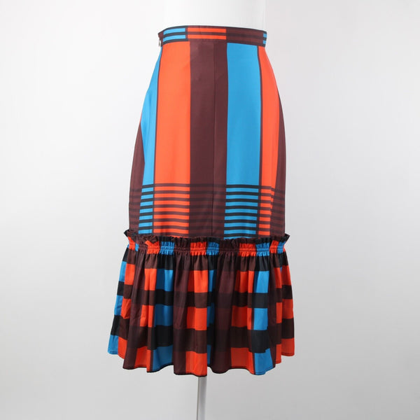 Eva Franco NEW Anthropologie $140 Sz 6 Brown Orange Blue Lined Ruffle Poly Skirt