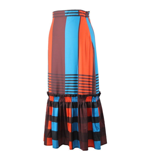 Eva Franco NEW Anthropologie $140 Sz 6 Brown Orange Blue Lined Ruffle Poly Skirt