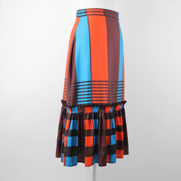 Eva Franco NEW Anthropologie $140 Sz 6 Brown Orange Blue Lined Ruffle Poly Skirt