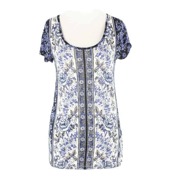 Lucky Brand Sz S Purple Black White Multi Cotton Modal Boho Top