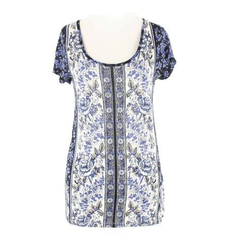 Lucky Brand Sz S Purple Black White Multi Cotton Modal Boho Top