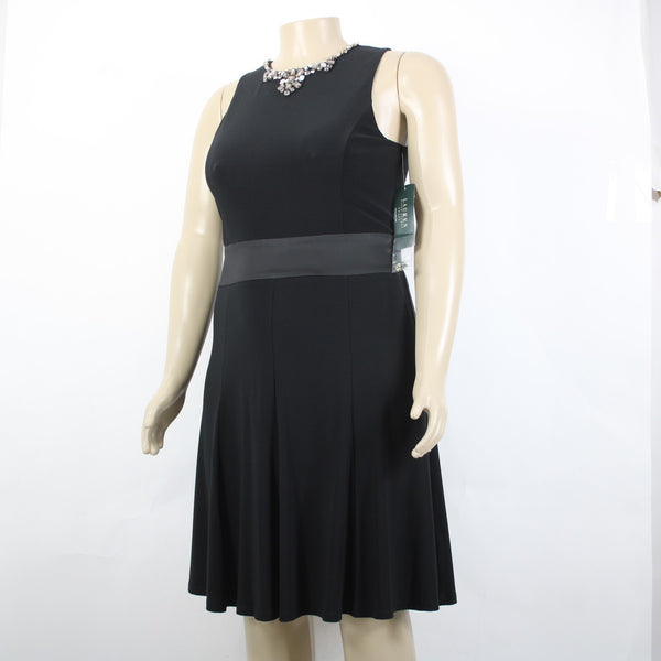 Lauren Ralph Lauren Dress NEW $169 Sz 12 Black Beaded Neck Poly Elastane Dress