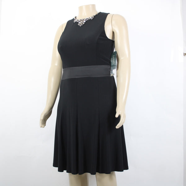 Lauren Ralph Lauren Dress NEW $169 Sz 12 Black Beaded Neck Poly Elastane Dress