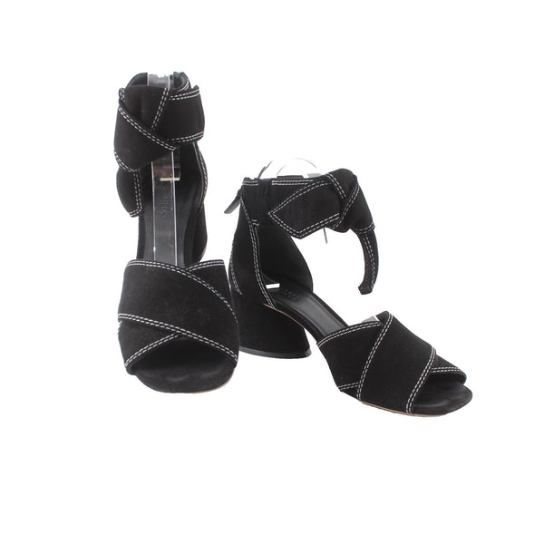 Mercedes Castillo Heels Sz 9.5 Black White Open Toe Kidsuede Leather 2" Heels