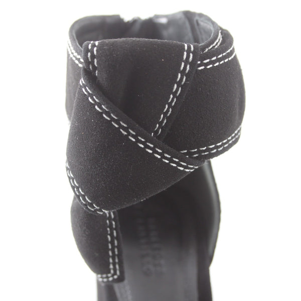 Mercedes Castillo Heels Sz 9.5 Black White Open Toe Kidsuede Leather 2" Heels