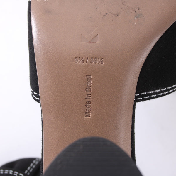 Mercedes Castillo Heels Sz 9.5 Black White Open Toe Kidsuede Leather 2" Heels