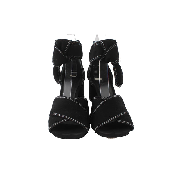 Mercedes Castillo Heels Sz 9.5 Black White Open Toe Kidsuede Leather 2" Heels