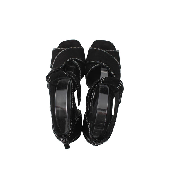 Mercedes Castillo Heels Sz 9.5 Black White Open Toe Kidsuede Leather 2" Heels
