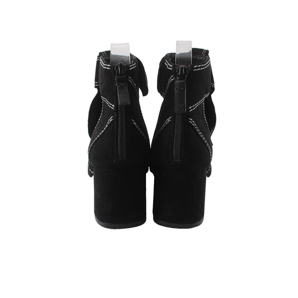 Mercedes Castillo Heels Sz 9.5 Black White Open Toe Kidsuede Leather 2" Heels