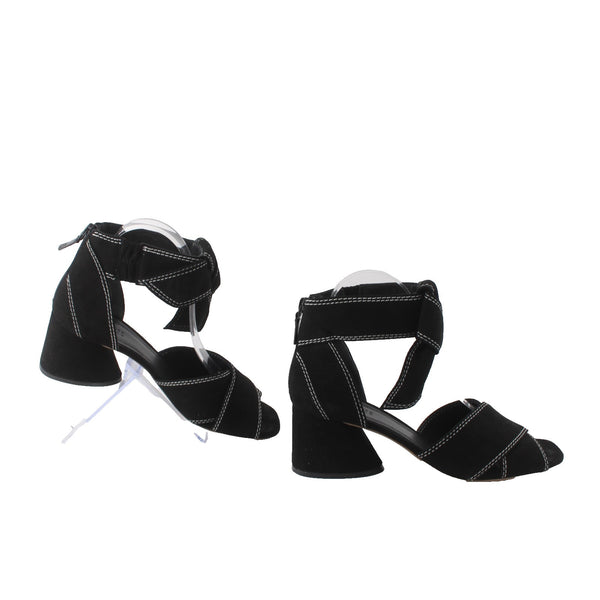 Mercedes Castillo Heels Sz 9.5 Black White Open Toe Kidsuede Leather 2" Heels