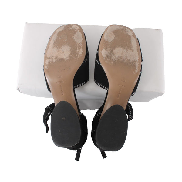 Mercedes Castillo Heels Sz 9.5 Black White Open Toe Kidsuede Leather 2" Heels