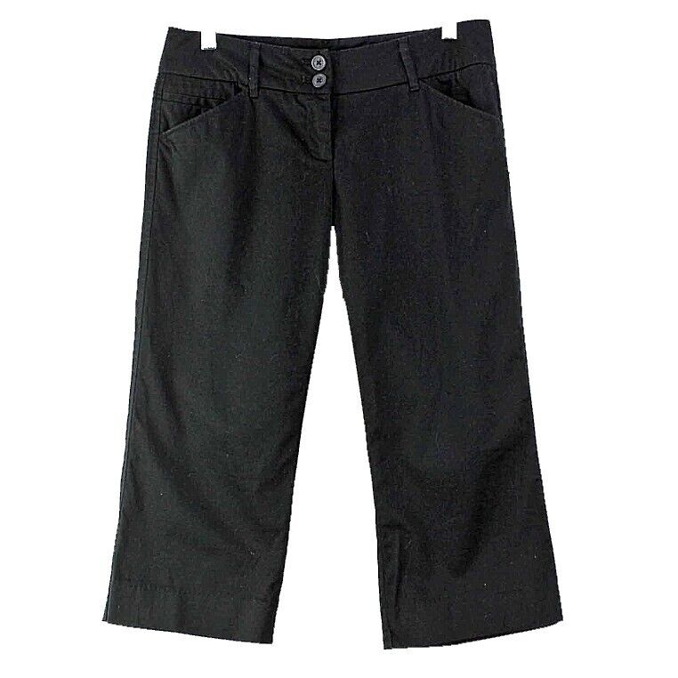 New York & Company Sz 4 x 20 Black Cotton Blend Back Flap Pocket Capri Pant