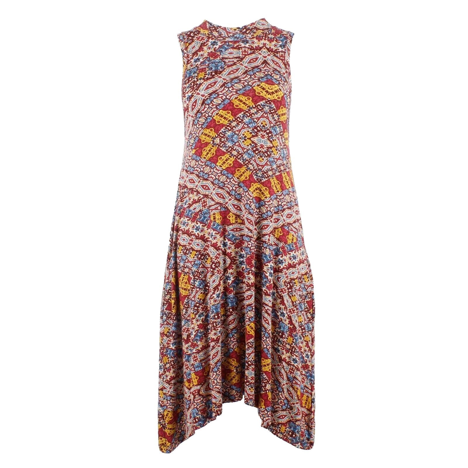Maeve Sz XS Burgundy Multi Handkerchief Hem Rayon Spandex Dress