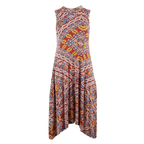 Maeve Sz XS Burgundy Multi Handkerchief Hem Rayon Spandex Dress