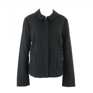 Talbots Sz 14 Black Textured Zip Snap Peplum Cotton Lined Poly Jacket