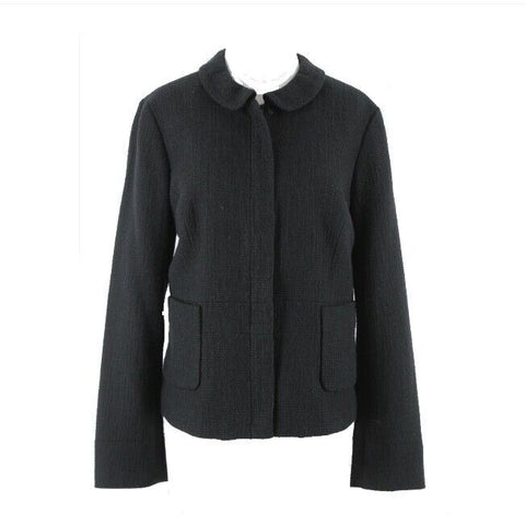 Talbots Sz 14 Black Textured Zip Snap Peplum Cotton Lined Poly Jacket