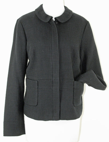 Talbots Sz 14 Black Textured Zip Snap Peplum Cotton Lined Poly Jacket