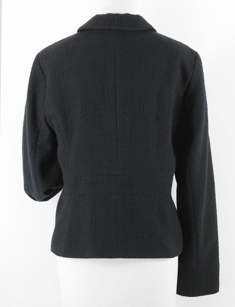 Talbots Sz 14 Black Textured Zip Snap Peplum Cotton Lined Poly Jacket