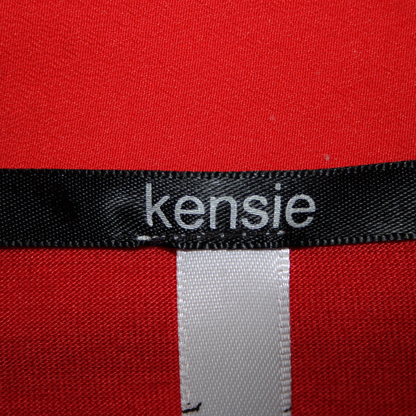 Kensie NEW $59 Sz L Tomato Red Collared Roll Tab Sleeve Viscose Polyester Top