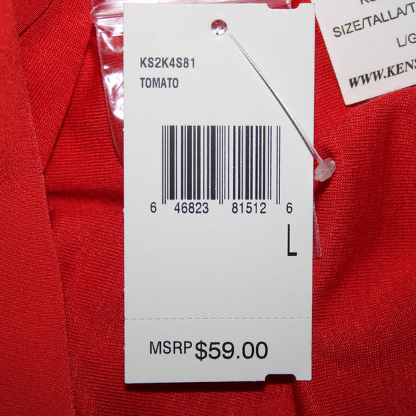 Kensie NEW $59 Sz L Tomato Red Collared Roll Tab Sleeve Viscose Polyester Top