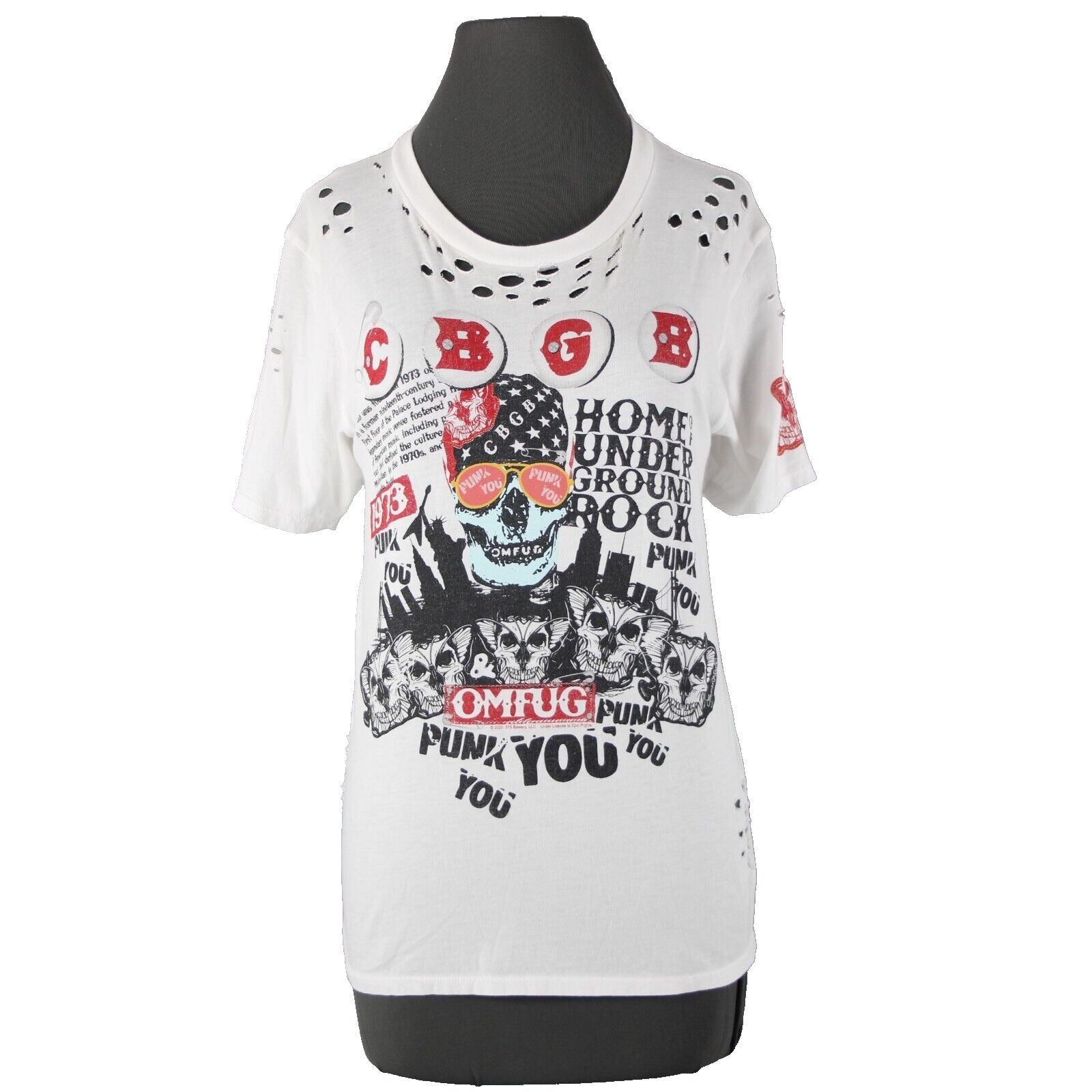 Lauren Moshi Sz M White Black Red CBGB Home Of Underground Rock 100% Cotton Top