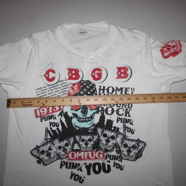Lauren Moshi Sz M White Black Red CBGB Home Of Underground Rock 100% Cotton Top
