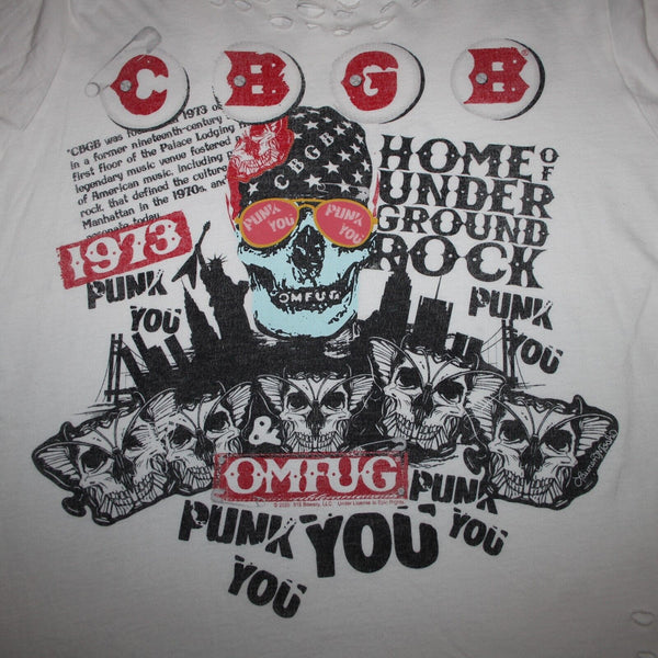 Lauren Moshi Sz M White Black Red CBGB Home Of Underground Rock 100% Cotton Top