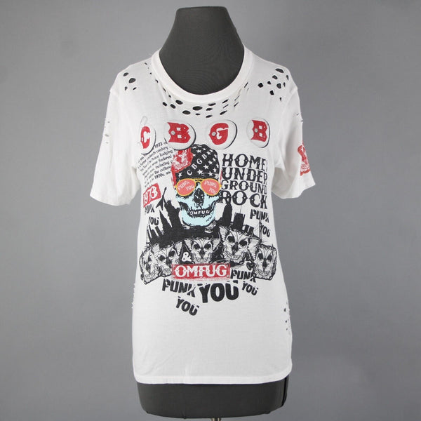 Lauren Moshi Sz M White Black Red CBGB Home Of Underground Rock 100% Cotton Top